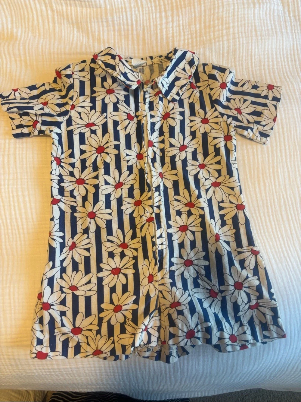 Vintage Girl Navy & White Daisy Print Romper